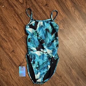 Jolyn Brandon 28 NWT One Piece Fixed Back Palm Frond Leaf Print